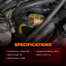 12V Electric Fuel Pump Inline, 8mm In/Outlet w/Cut Off Relay - for Kawasaki Mule 1000 2500 2510 2520 3000 3010 3020 (1993-2008) - Replaces 49040-1055, 27034-1053