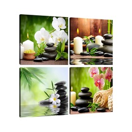 NAN Wind Spa Massage Treatment Painting with Bamboo and Plumeria Wall Art Painting the Picture Modern Zen Canvas Painting Prints Giclee Art for Home Office and Kitchen Framed Ready to Hang