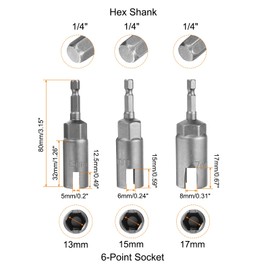 HARFINGTON 3pcs Hex Nut Driver Drill Bit Set 13mm 15mm 17mm 6-Points Socket 1/4" Hex Shank Nut Setter CR-V Steel Quick-Change Nut for Power Drills Impact Drivers
