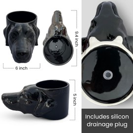 Novelty Labrador Retriever Dog Head Planter w/Drainage, Yellow, Black, Chocolate Lab Mom Dad Gift, Ceramic Pot (Black)