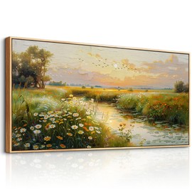 ZUITINGHUA Large Wood Framed Wall Decor For Living Room Canvas Wall Art For Office Wall Decoration For Bedroom Pastoral Scenery Painting Water edge Picture Artwork Home Decor Ready To Hang 24x48 In