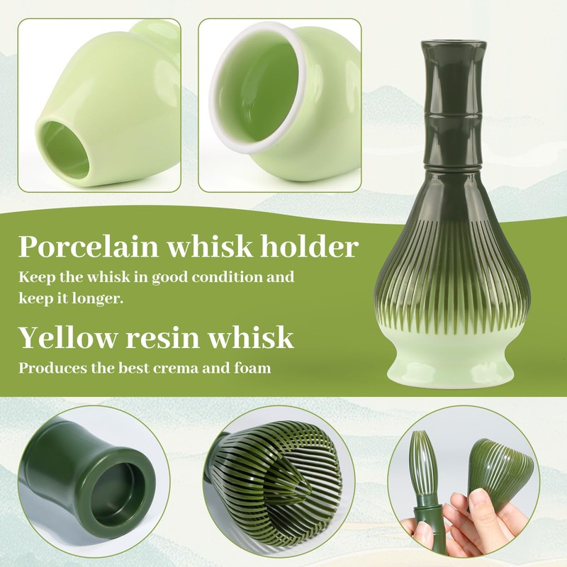 Matcha Set 4 Pieces Japanese Ceremony Resin Matcha Whisk Bamboo
