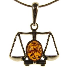 Baltic amber and sterling silver 925 cognac libra pendant (no chain)