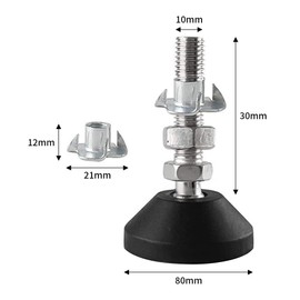BORDSTRACT 4Pcs M10 Leveling Feet with T-Nut (D80*M10*30),Heavy Machine Leveling Feet for Workbenches, Mechanical Equipment