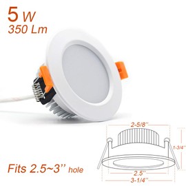 2.5 inch Dimmable LED Recessed Lighting, 5W Retrofit Downlight, 3000K Warm White, CRI 80 with LED Driver, as AC 110V Ceiling Light Fixture for Living Room, Kitchen, Bedroom, Hallway, 4 Pack