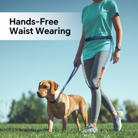 QQPETS Hands Free Dog Leash, Adjustable Waist Leash for Dog Walking, Versatile Crossbody Bungee Dog Running Leash with Car Seat Belt Buckle for Medium and Large Dogs