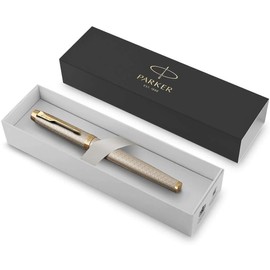 Parker IM Fountain Pen | Premium Warm Silver | Fine Nib with Blue Ink Refill | Gift Box