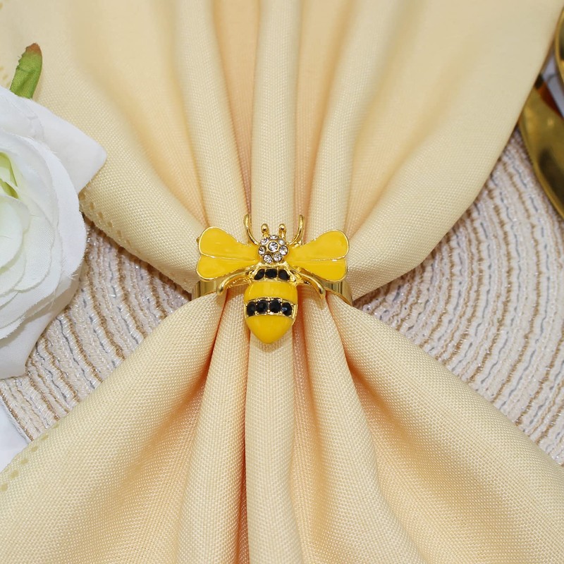 Davifina Gold Napkin Rings Set of 6,Bee Napkin Holders Metal