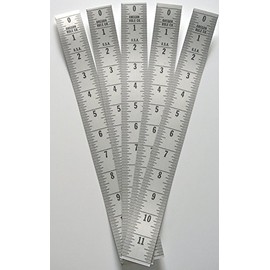 Ruler 5 Pack - Adhesive Backed - 1 1/4 Inch Wide X 12 Inch Long - Vertical Down - Fractional - 1/16” Grads - Silver