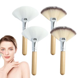 Fan Brushes for Facials, 4 Pcs Esthetician Fluffy Fan Brush, Soft Bristle Highlighter Brush, Face Makeup Tools for Women Girls, Powder Blush (White and Tricolor)
