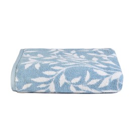 Dreams & Drapes - Blue Leaf Bath Towel (70 x 130cm) - 100% Cotton - Soft Touch & Fluffy - Botanical Vintage Towel in Blue - Blue Floral Towel - Blue Bath Towel/Bath Sheet - Bathroom Accessory