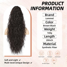 Lommel Ponytail Extension, 26" Claw Clip Ponytail Extensions for Women Long Wavy Pony Tails Hair Extensions Fluffy Natural Looking Synthetic Clip in Ponytail Hairpiece for Daily Use (Brown Black)