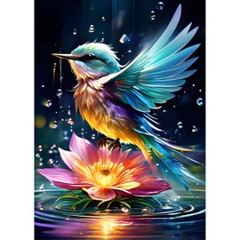 DPHERO DIY Hummingbird Diamond Painting Kits for Adults,5D Lotus Diamond Art Kits for Beginners,Round Full Drill Fantasy Diamond Painting Art,DIY Painting by Numbers Diamond Art Painting 12x16 inch