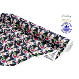 Heko Panels Oxford Wasserdichter Stoff Meterware Polsterstoff Meterware für Dekostoff und Outdoorstoff - Polyester Stoff - Markisenstoffe Reissfest und Schmutzbeständig - Rosa und Weiße Blumen - 1 M