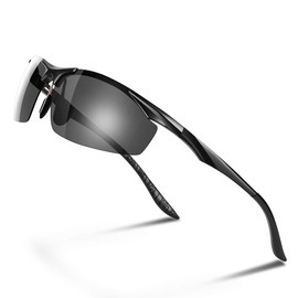 Glazata Polarized Sports Sunglasses, Color Changing Dimming Polarized Glasses, Day and Night, Ultra Lightweight Metal, UV400, UV Protection, Driving, Baseball, Bicycle, Night Fishing, Running, Golf, Driving, Black