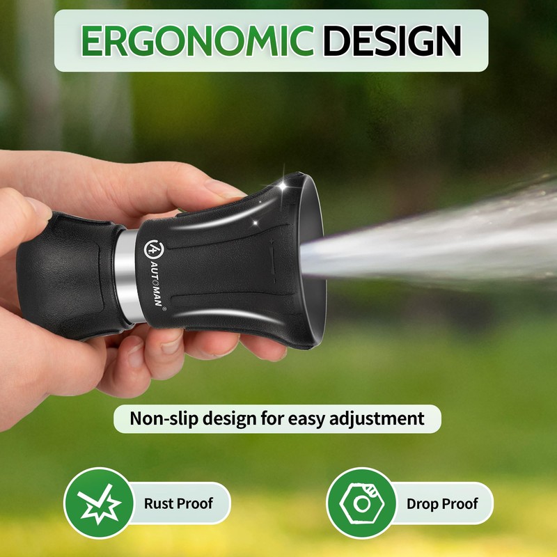 AUTOMAN Garden Hose Nozzle Heavy Duty, Fireman Hose Nozzle, High