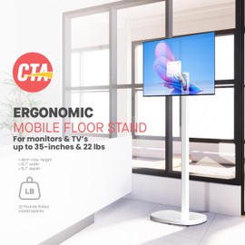 CTA Digital Ergonomic Floor Stand for Monitors & TV’s Up to 35-inches & 22 lbs - Mobile Stand with Anti-Knockdown Base & Height Adjustable - Commercial Grade - (ADD-MSADFS)