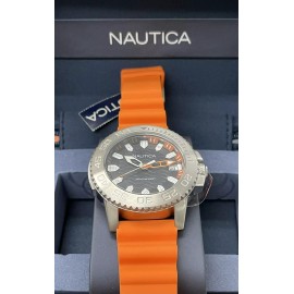 NAUTICA KYW Black Dial Orange rubber Silicone Strap Men's dive Watch NAPKYW002