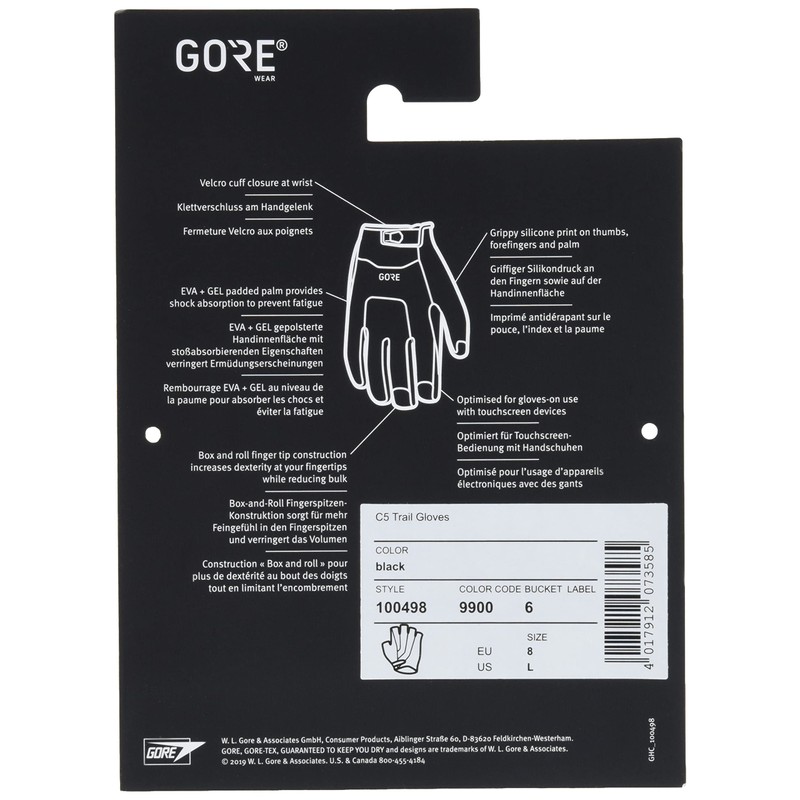 GORE Wear C5 Unisex Trail Gloves, XS, Black