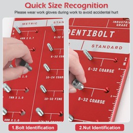 Sendoger Thread Checker, Nut and Bolt Thread Checker, Bolt Size and Thread Identifier Gauge，with 28 (14 Standard & 14 Metric) Sizes of Bolt and Nut Gauge (Red)