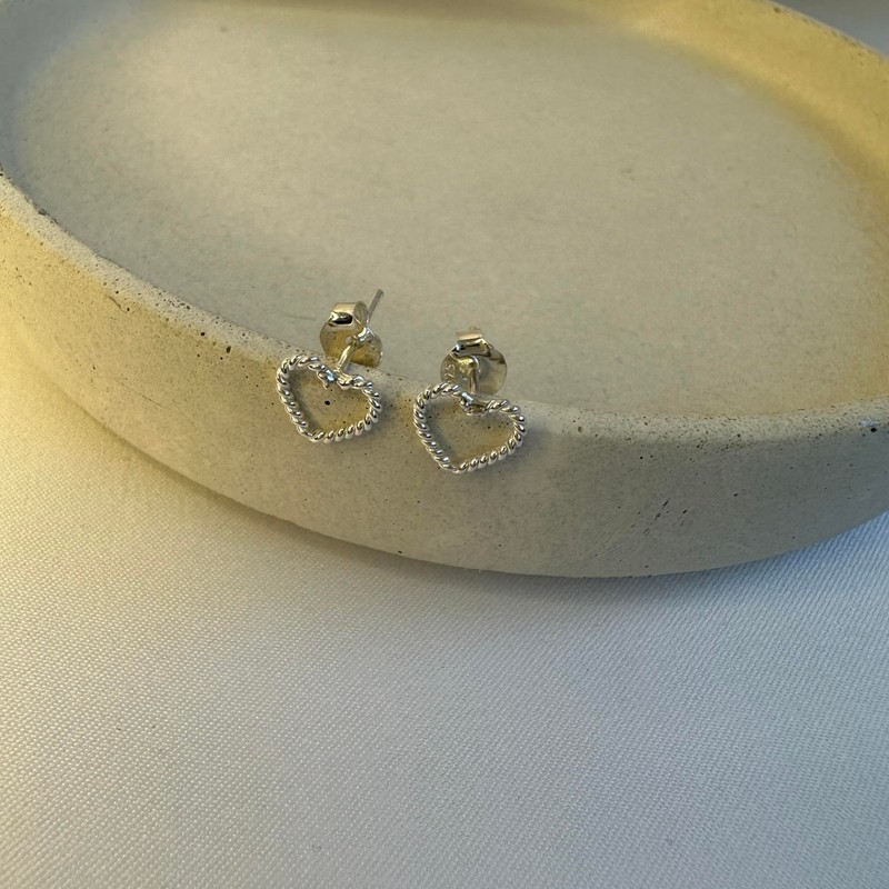 Sterling Silver Tiny Twisted Open Heart Stud Earrings
