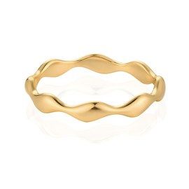LADYGD Gold Rings for Women Trendy 14K Gold Plated Dainty Wave Stackable Chunky Rings Minimalist Finger Jewelry Gifts - Size 6
