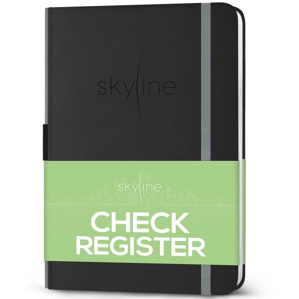 Skyline Check Register – Accounting Ledger Log Book for Income & Expenses – Transaction Checkbook for Small Business – Checking Account Notebook for Financial Transactions – A5, Hardcover, Black