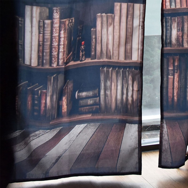 Living Room Curtains 3D Bookcase Printed Shading Curtains Bedroom Drapes