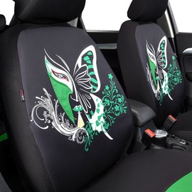 Green Leather & Gaberdine Butterfly Inspiration Car Seat Covers, Universal Car Seat Covers Full Set with Airbag Compatiable, Fit for Vehicles,Cars,Suvs,Vans(Black and Green)