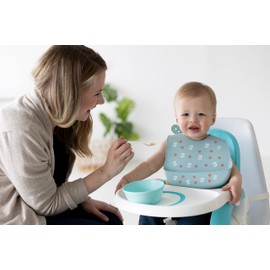 Pearhead Silicone Bib Set of 2, One Milk Drunk Baby Bib, One Light Blue Milk and Cookies Bib, Gender-Neutral Baby Feeding Accessory for New Parents and Expecting Parents, 2 Bibs