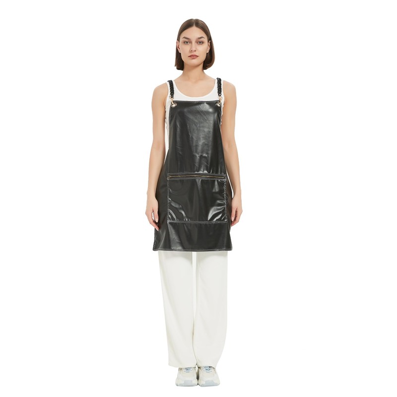 MIKI WELL PU Leather Waterproof Aprons Cross-Back Adjustable With Pockets