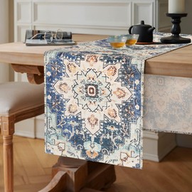 Mandala Table Runner 40 x 140 cm Geometric Flowers Blue Table Runner Linen Modern Boho Style Table Runner Country House Style Rustic Tablecloth Decorative for Party Holiday Dining Room Chest of