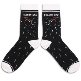 FUQWZ Funny Dad Socks, Black Crew Socks for Men, Birthday Fathers Day Christmas Gifts for Dad Daddy New Dad Step Dad Father in Law, Funny Dad Gifts from Daughter Son. (088)