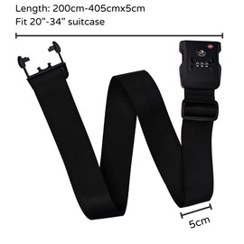 TSA-Certified Luggage Strap Set with Lock, Cross Suitcase Belts, Heavy-Duty Adjustable Straps - Black