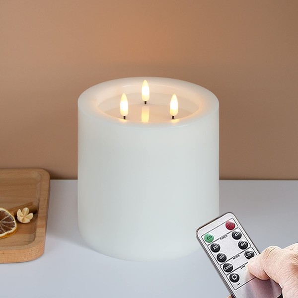 Yeelida 3-Wick 6”x6” Large Flameless Pillar Candles with Remote Control