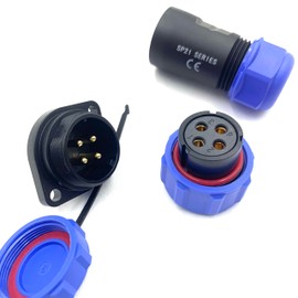 SP21 Series 4 Pin Waterproof Plug, Female and Female Aviation Plug, 2 Hole Flange Panel Installation, Welded Industrial Plug for Aviation and Industrial Equipment