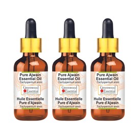 Greenwood Essential Pure Ajwain Essential Oil (Trachyspermum ammi) with Glass Dropper Steam Distilled 100ml x 3 (10 oz)