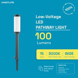 KastLite 2.5W 100LM LED Path Bollard Light with Black Finish for Pathways, Gardens and Yards | 12V Soft White 3000K Integrated LED Outdoor Landscape Path Light | IP65 Waterproof | Single Unit