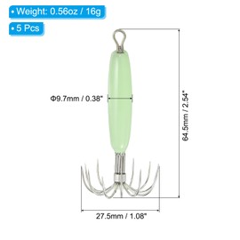 PATIKIL 16g Luminous Squid Jig Hooks, 5 Pcs Cuttlefish Sleeve Saltwater Fishing Lures Bait Jig Glow in Dark with 12 Stainless Steel Needles, Green