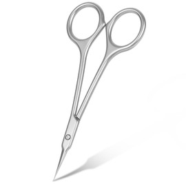 Beugo Nail Scissors, Professional Stainless Steel Cuticle Nail Scissors Curved Shape Multipurpose Dead Skin Scissor Manicure for Trimming Eyebrows, Nose Hair, Finger & Toe Care,A-Silver