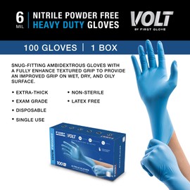 FIRST GLOVE Volt Small 100 Ct. 6 Mil Blue Nitrile Disposable Gloves - Food Safe Disposable Gloves, Disposable Cleaning Gloves, Micro Textured Gloves for Enhanced Grip, Latex Free Gloves