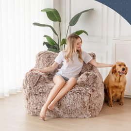 MAXYOYO Giant Bean Bag Chair, Faux Fur Stuffed Bean Bag Couch with Filler Large Living Room Bean Bag Chair for Adults, Big Lazy Sofa Accent Chair with Pocket Floor Chair for Gaming, Reading, Coffee