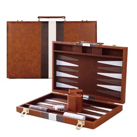 Brown Backgammon Set, 11 inch Portable and Travel Backgammon Set, 2 Players Classic Backgammon Set for Adults, Board game with Premium Leather Case Portable