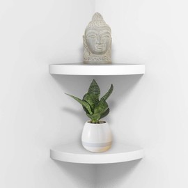AHDECOR White Corner Wall Shelf, Wall Mounted Wood Corner Shelves, Set of 2