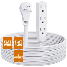 Kasonic 25FT Flat Plug Extension Cord, UL Listed 16/3 SPT-3 1625W Power Strip with 3 Outlets, 3 Prong Grounded 13 Amp 125V Indoor Extension Cord for Home Office