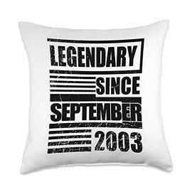 Lustige Geburtstagssprüche zum 19. 19th Birthday Legendary Since September 2003 Throw Pillow, 18x18, Multicolor