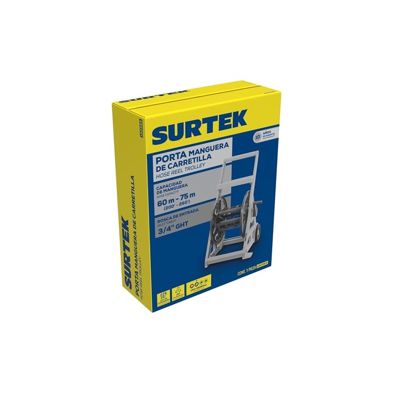 Surtek 130363 Porta Manguera con Ruedas, 75 m