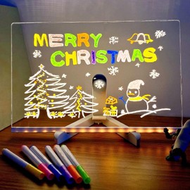 Acrylic Memo Table Lamp, Acrylic LED Night Light, Writing Board with 7 Colours, Pen, 30 × 20 cm, LED Drawing Memo Message Board Christmas Message Board Gifts, Christmas Desk