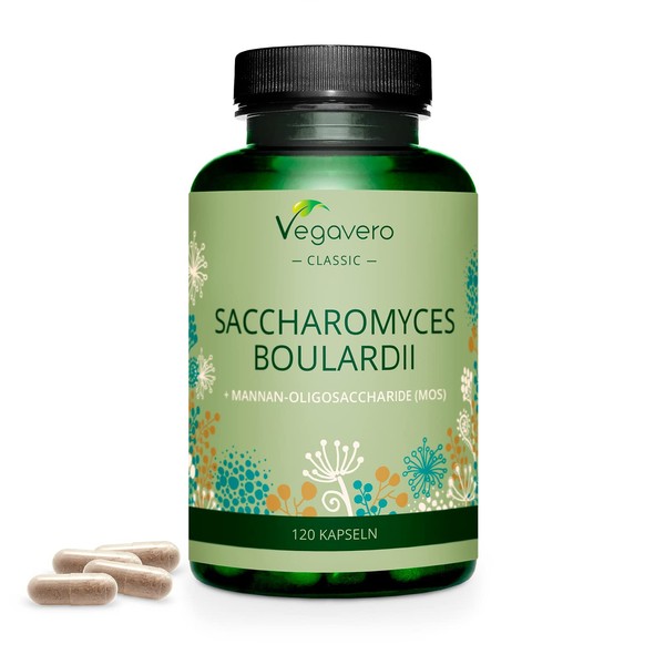 Saccharomyces boulardii Vegavero® | High Dose 300 mg per capsule 6 billion active yeast | With Beta Glucans and MOS from brewer's yeast | Vegan & No Additives | German Production | 120 Capsules