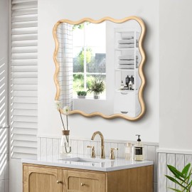 TREATLIFE HOME Solid Wood Wavy Square Mirror for Home Decoration, Natural Elegance and Easy Style for Any Room, 36" x 36"